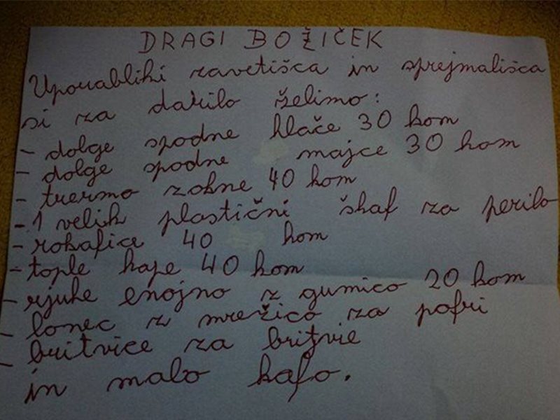 Mariborski brezdomci poslali pismo Božičku 